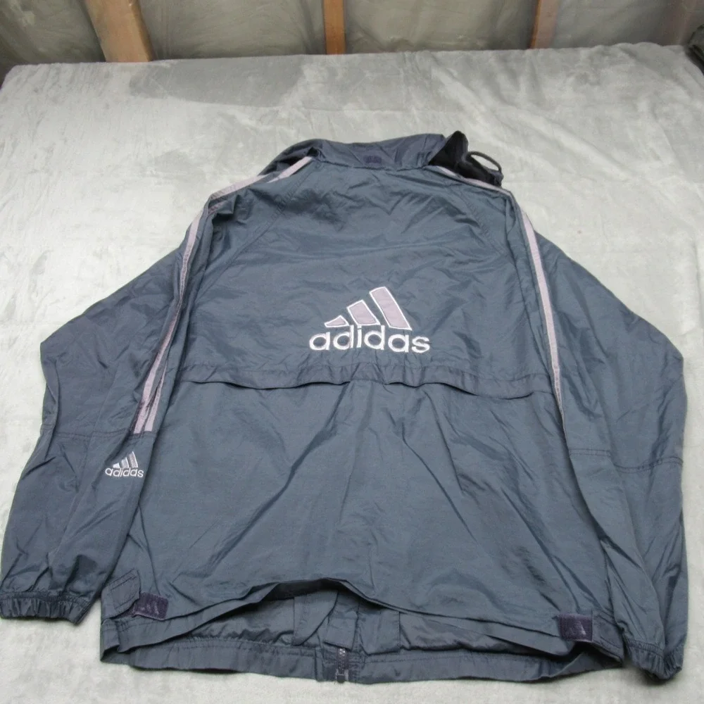 Adidas Jacket Mens Medium Grey Full Zip Light Pack Rain Jog‎ Windbreaker VTG 90s